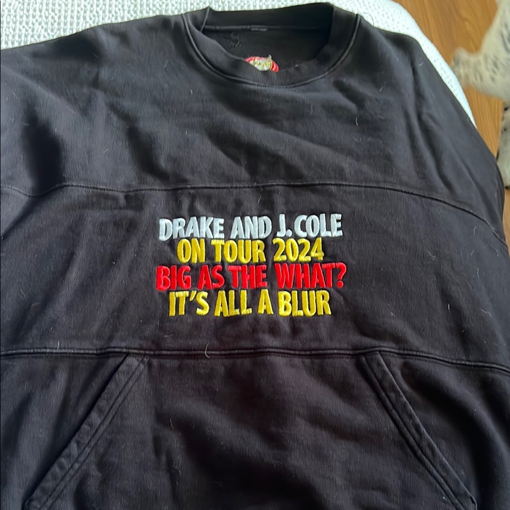 Black Drake and J Cole Tour Sweatshirt with Colorful Embroidery. Size Large
